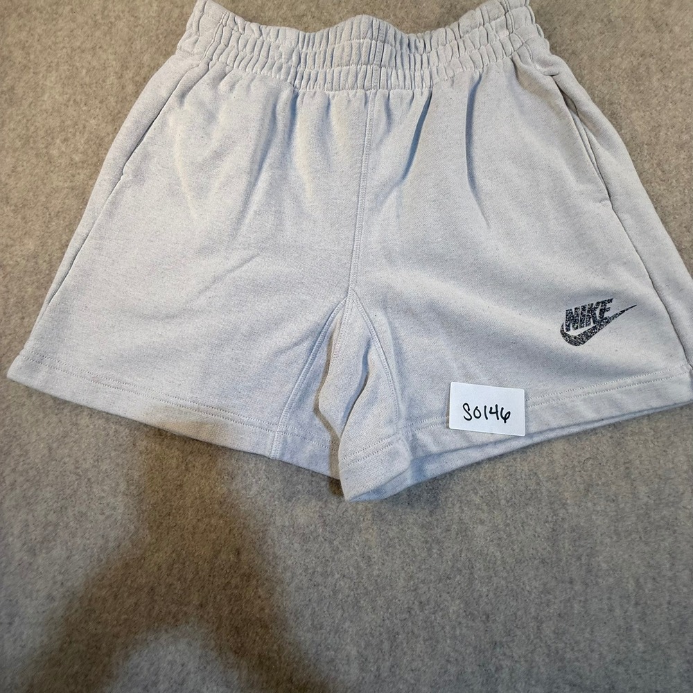 Nike Mens Fleece Shorts Light Grey Heather Speckled Logo Elastic Waist Medium